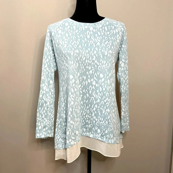 Logo by Lori Goldstein Blue and White Leopard Print Tunic with Sheer Layer - Picture 1 of 9